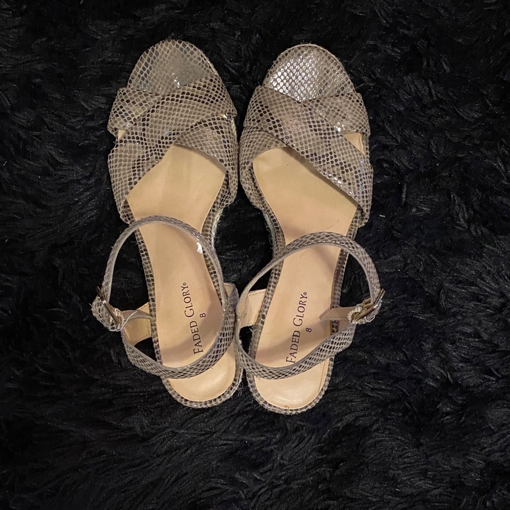 Faded Glory Taupe Snake-Print Crisscross Slingback Sandals